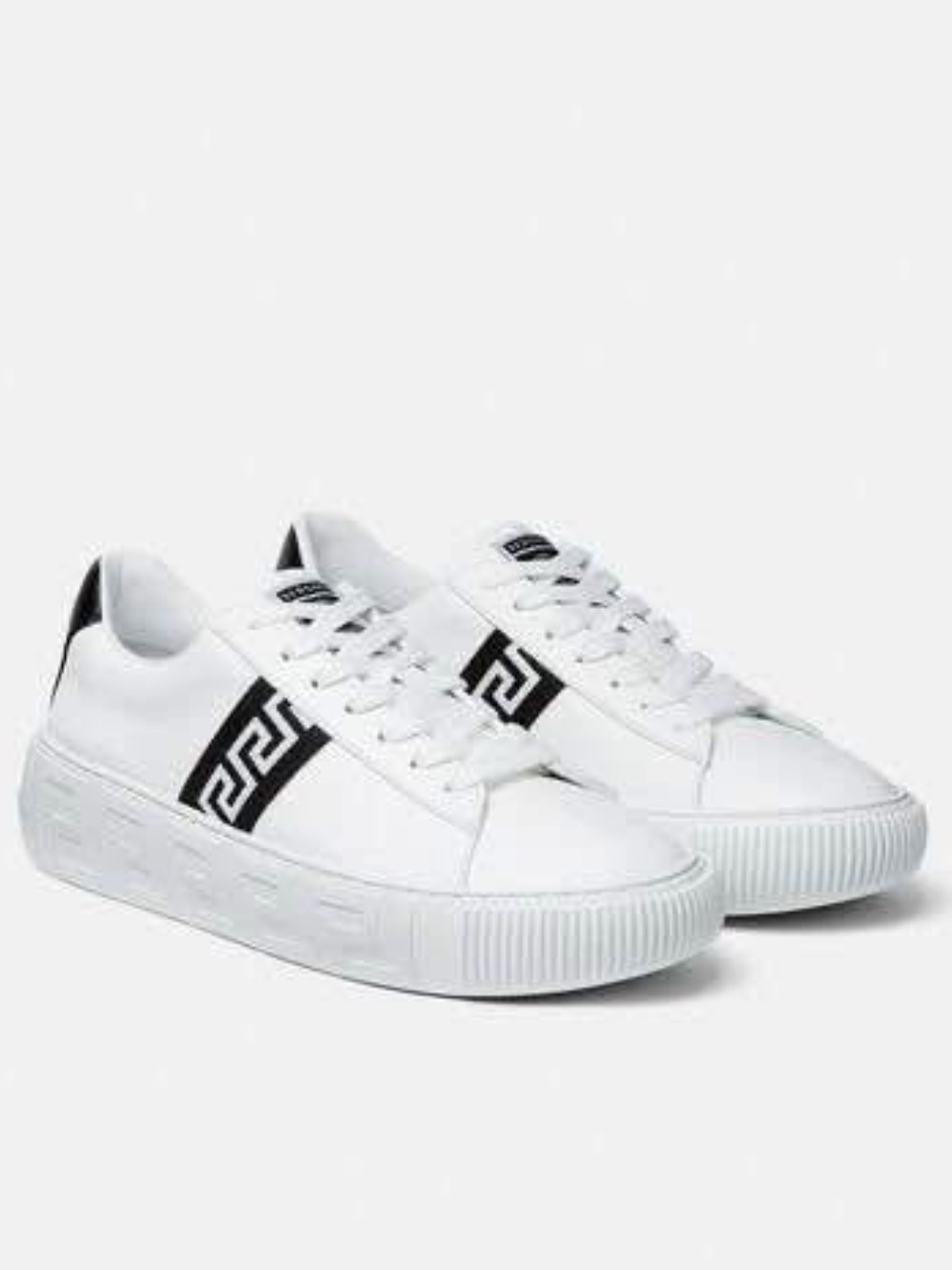 Versace White Sneakers with Black Greca Accent